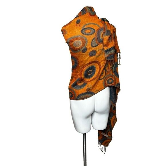 Pashmina orange and blue circle print scarf - Picture 2 of 12